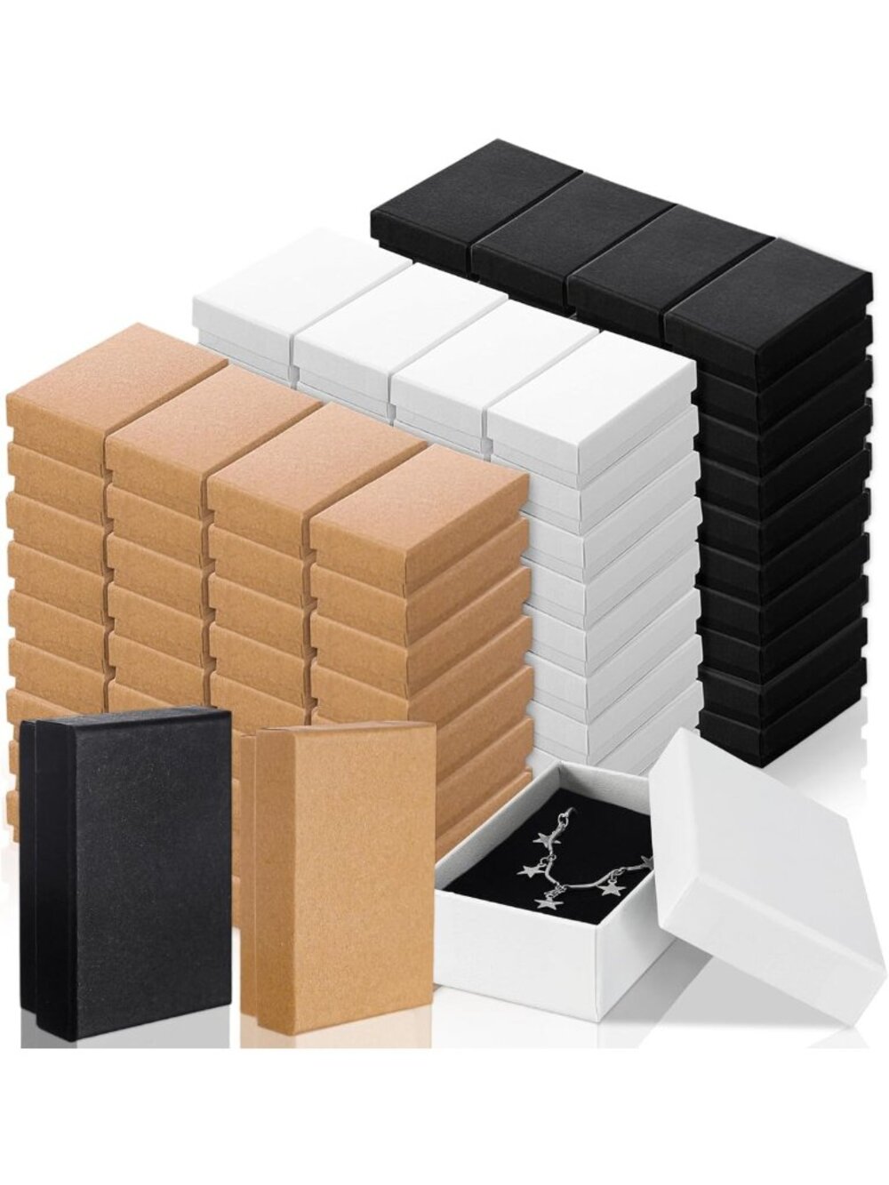 100 Pcs Elegant Jewelry Gift Boxes Set - Brown, White, Black - Perfect for